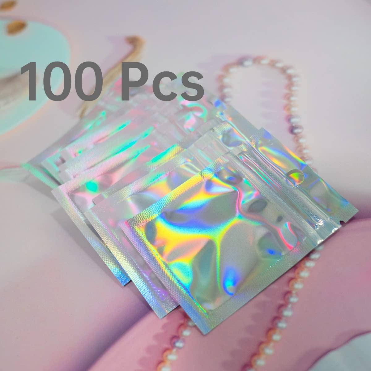 Smell Proof Bags & Resealable Foil Pouch Mylar Sample Bag Great for Party Favor Food Storage (Holographic Color) (50pcs-6x9 inch)