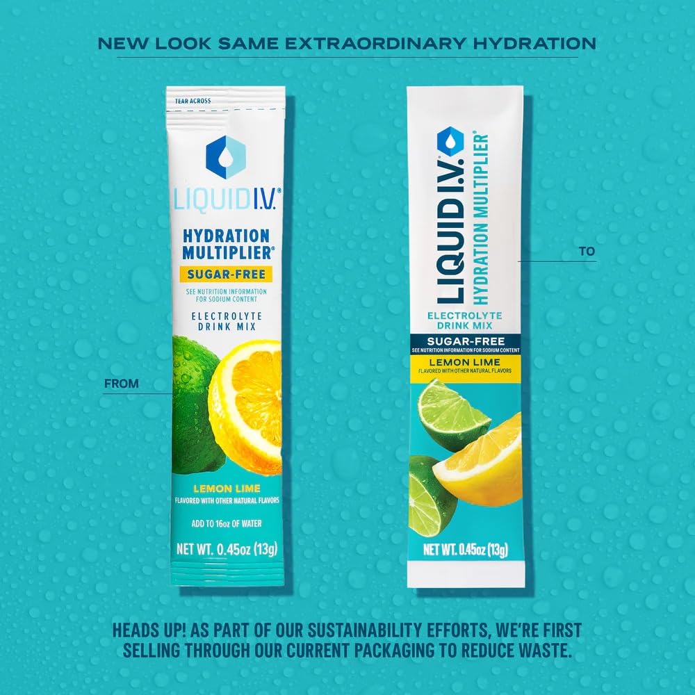 Liquid I.V. Sugar-Free Hydration Multiplier - Lemon Lime – Hydration Powder Packets | Electrolyte Drink Mix | Easy Open Single-Serving Stick | Non-GMO | 14 Sticks