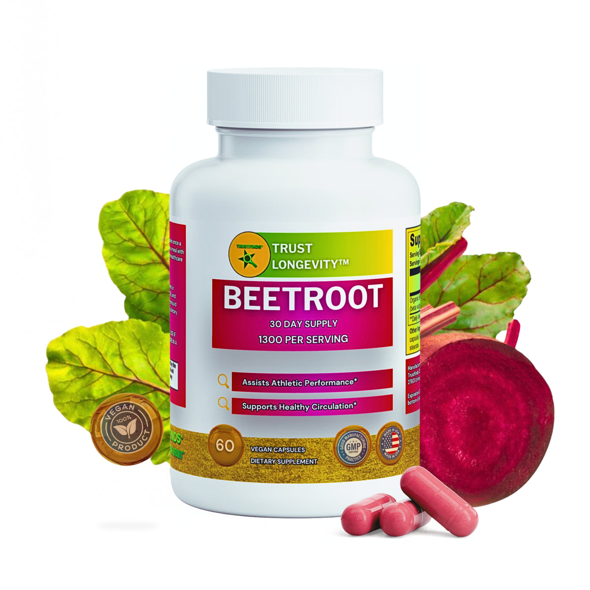 TrustFinds® Organic Beetroot Powder Capsules - Supports Blood Pressure, Increase Stamina, Digestive, Immune System (Pure, Non-GMO & Gluten Free)