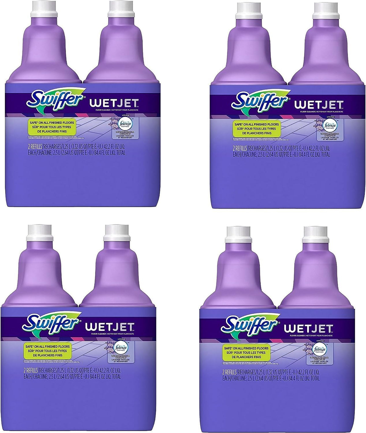 Swiffer WetJet Multi-Purpose Floor Cleaner Solution with Febreze Refill, Hardwood Floor Cleaner, Lavender Scent, 1.25 Liter -42.2 Fl Oz (Pack of 2)