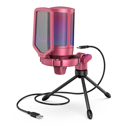 FIFINE AmpliGame A6V USB Gaming Microphone, Condenser RGB Mic for Streaming