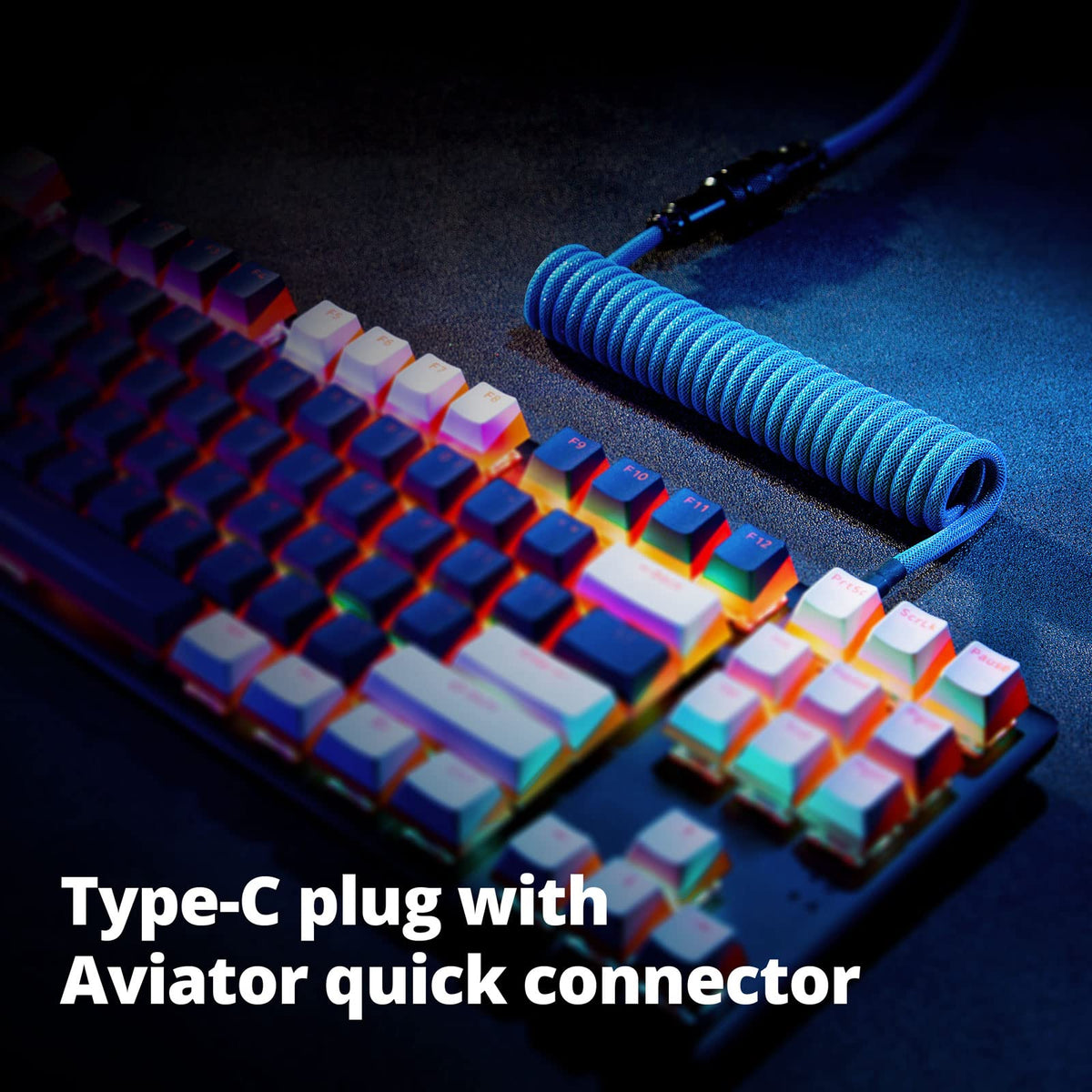 GUNMJO Pro Custom Coiled USB C Cable for Gaming Keyboard, Double-Sleeved Mechanical Keyboard Cable with Detachable Metal Aviator, 1.5M USB-C to USB-A, Carbon Black Color