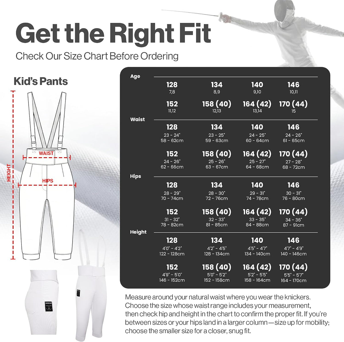 Kids Fencing Pants 350N, Novus Breathable Lightweight Stretch Knickers for Foil Epee & Saber Competition Ready