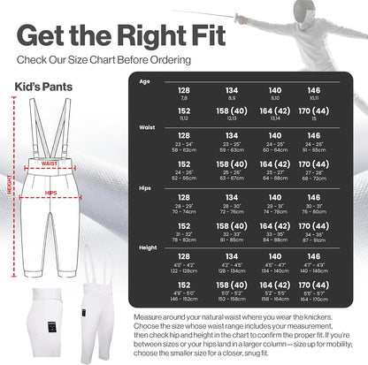 Kids Fencing Pants 350N, Novus Breathable Lightweight Stretch Knickers for Foil Epee & Saber Competition Ready