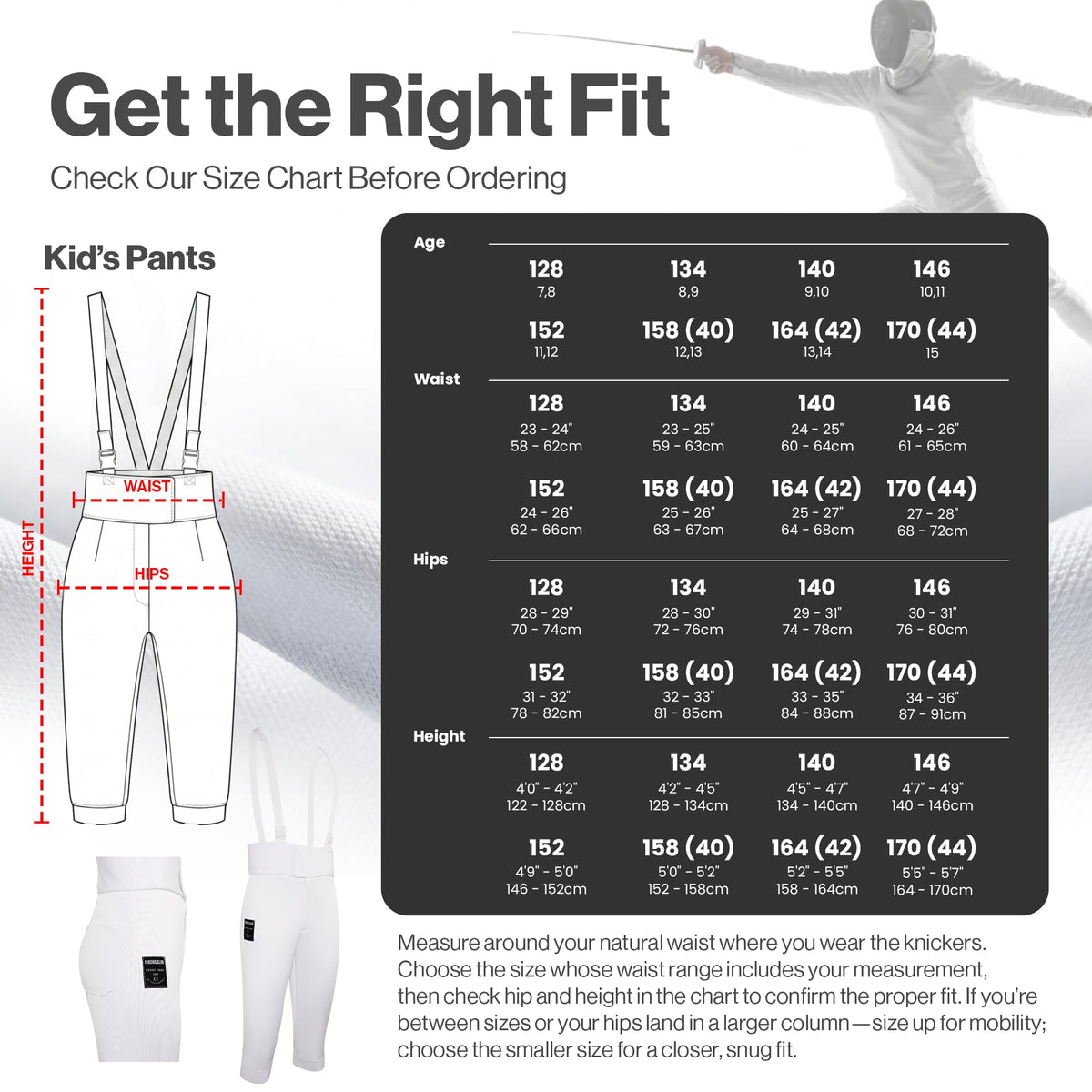 Kids Fencing Pants 350N, Novus Breathable Lightweight Stretch Knickers for Foil Epee & Saber Competition Ready