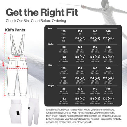 Kids Fencing Pants 350N, Novus Breathable Lightweight Stretch Knickers for Foil Epee & Saber Competition Ready