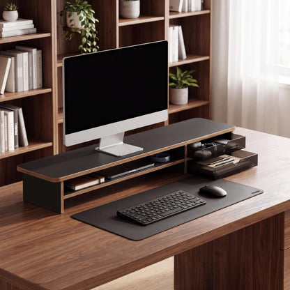 Fenge Monitor Stand, Desk Computer Riser with Frosted Storage Drawer, Oak