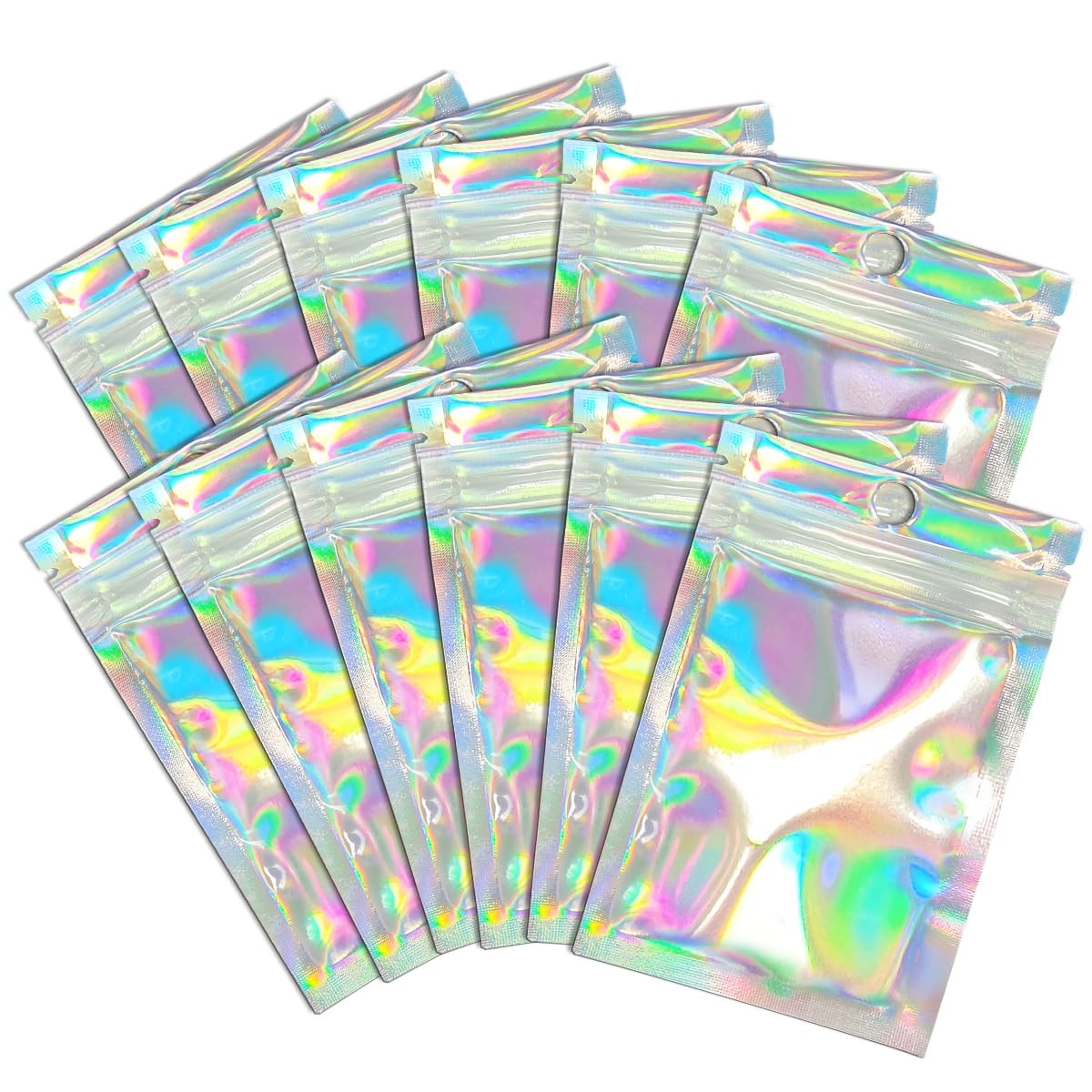 Smell Proof Bags & Resealable Foil Pouch Mylar Sample Bag Great for Party Favor Food Storage (Holographic Color) (50pcs-6x9 inch)