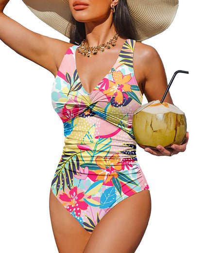 Women's Tummy Control One Piece Swimsuit Push Up Full Coverage Bathing Suit