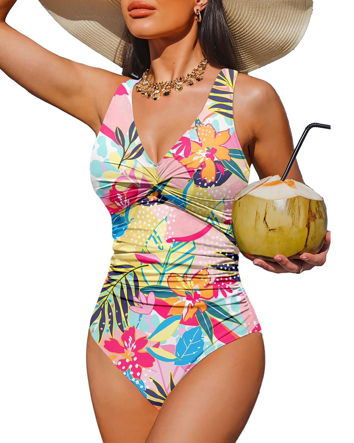 Women's Tummy Control One Piece Swimsuit Push Up Full Coverage Bathing Suit