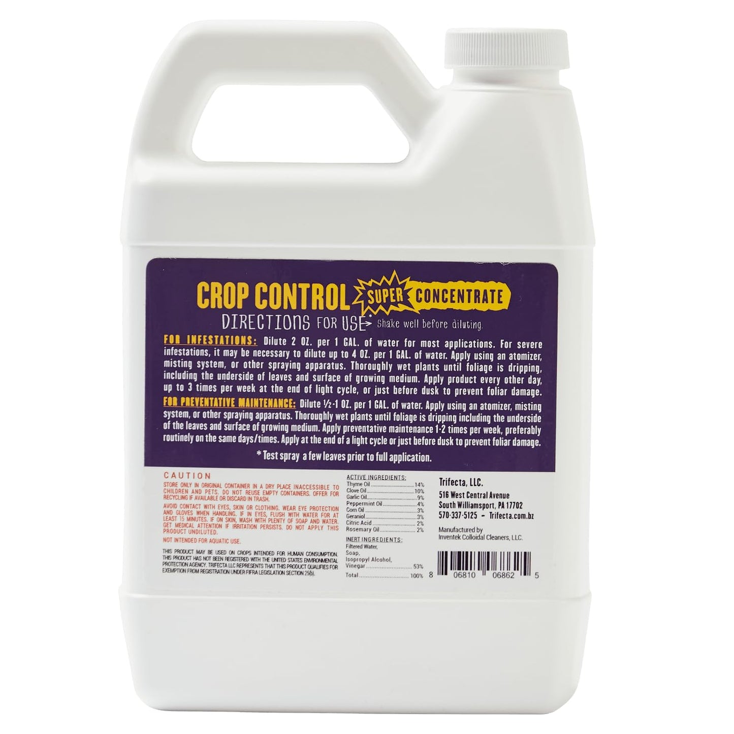 Trifecta Crop Control Ready to Use Maximum Strength Natural Pesticide, Fungicide, Miticide, Insecticide, Help Defeat Spider Mites, Powdery Mildew, Botrytis and Mold on Plants 32 OZ Size