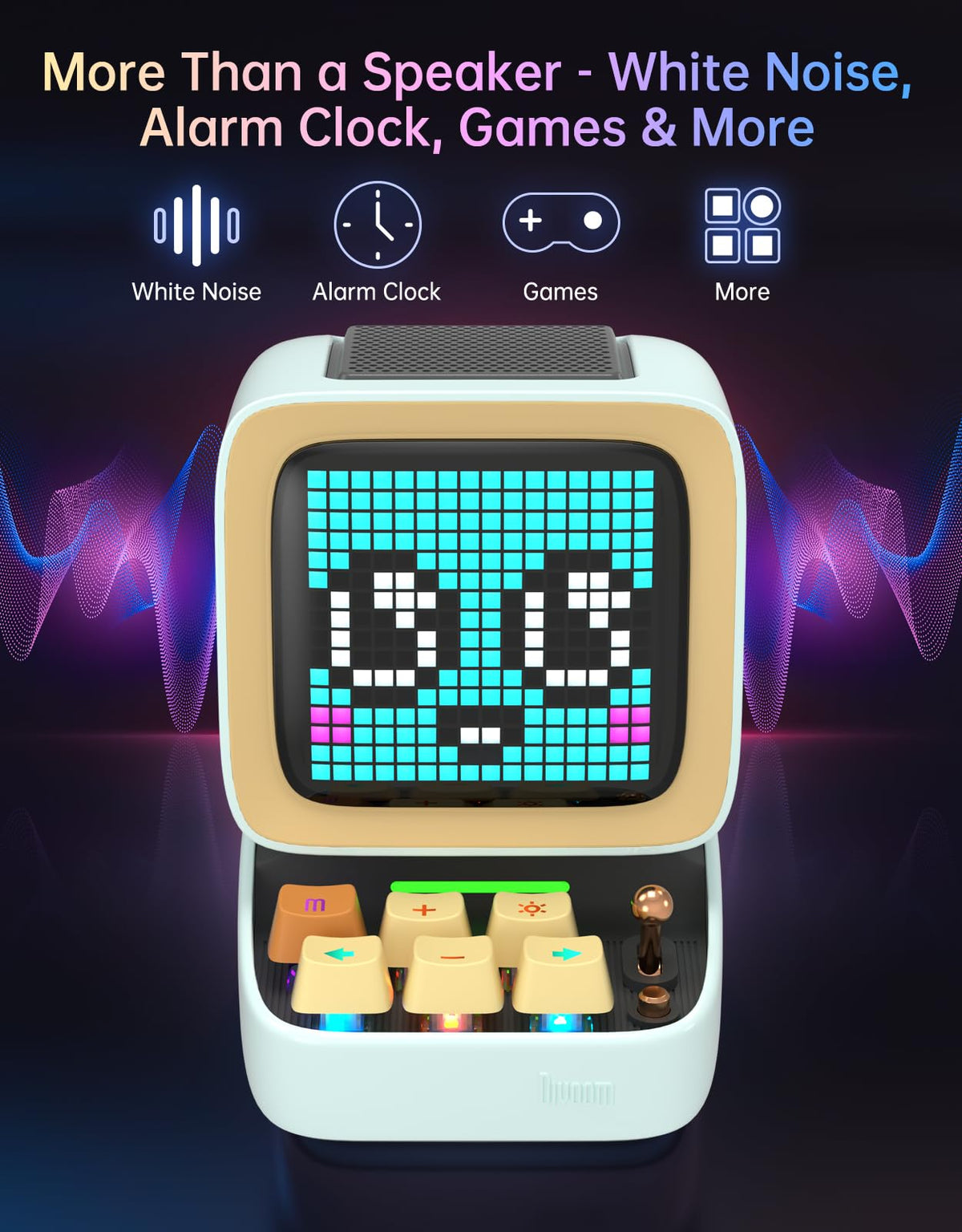 Divoom Ditoo Retro Pixel Art 15W Bluetooth Speaker,Cute Speaker with Alarm,White Noise & Mini Games,Iconic Desk Setup Speaker with 16X16 LED App Controlled Front Screen,Gifts for Anyone (Pink)