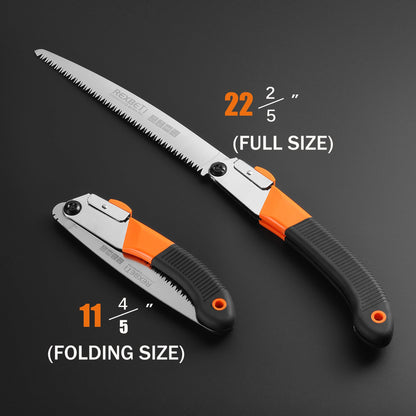 REXBETI Folding Saw, Extra Long 14 Inch Blade Backpacking Saws for Hiking Camping, Dry Wood Trimming Pruning Saw With 4 Cutting Angle Hard Teeth, Large Garden Saws with SK-5 Steel