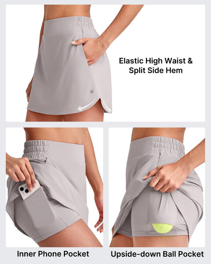 G4Free A Line Golf Skirts for Women 15'' Elastic High Waisted Tennis Skort