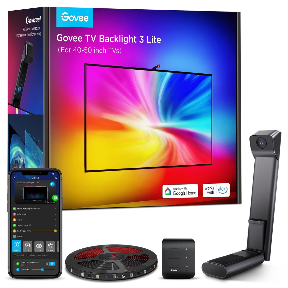 Govee TV Backlight 3 Lite, 11.8ft LED Strip Lights Sync with 55-65 Inch TVs