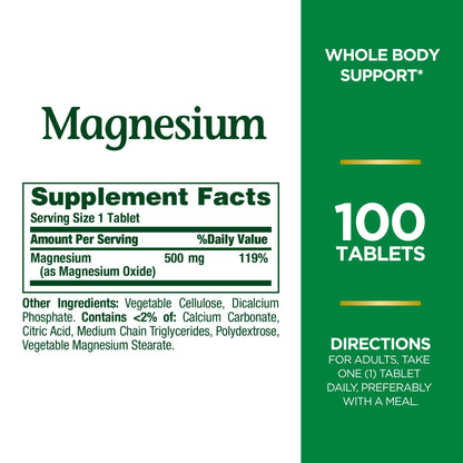 Nature's Bounty Magnesium, Bone and Muscle Health, Whole Body Support, Tablets, 500 Mg, 200 Ct