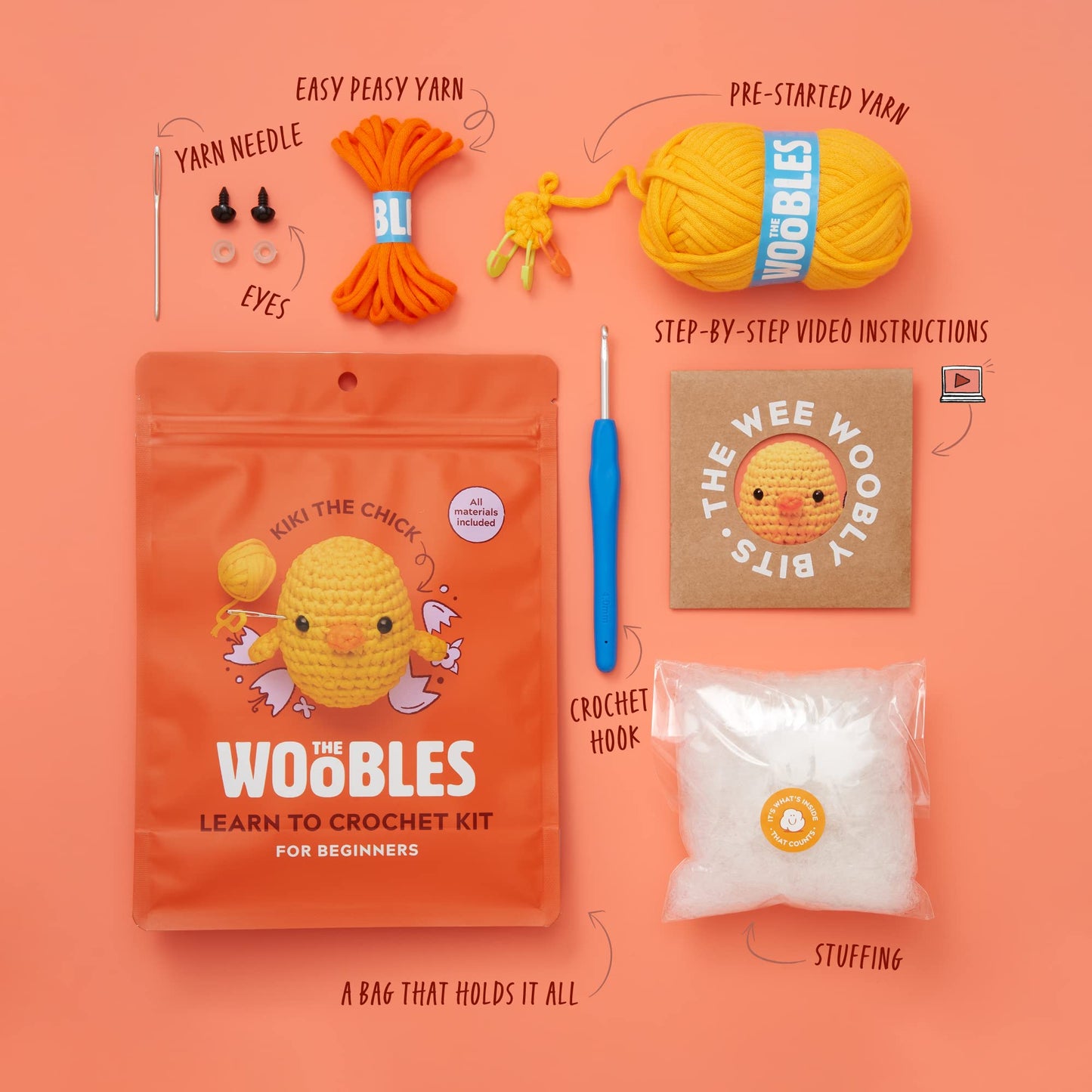 The Woobles Crochet Kit for Beginners - Easy Arts and Crafts Knitting & Crochet Animals Kit As Seen On Shark Tank - Pierre The Penguin