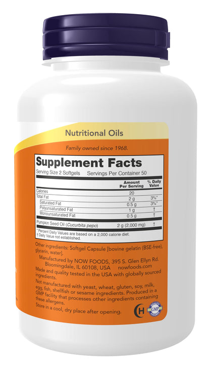 NOW Supplements, Pumpkin Seed Oil 1000 mg, Cold Pressed, 200 Softgels
