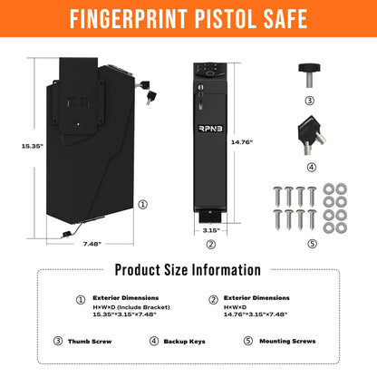 RPNB Mounted Gun Safe,California DOJ Certified Handgun Safe, Auto Open Lid Smart Pistol Safe with Biometric Fingerprint or Keypad Lock