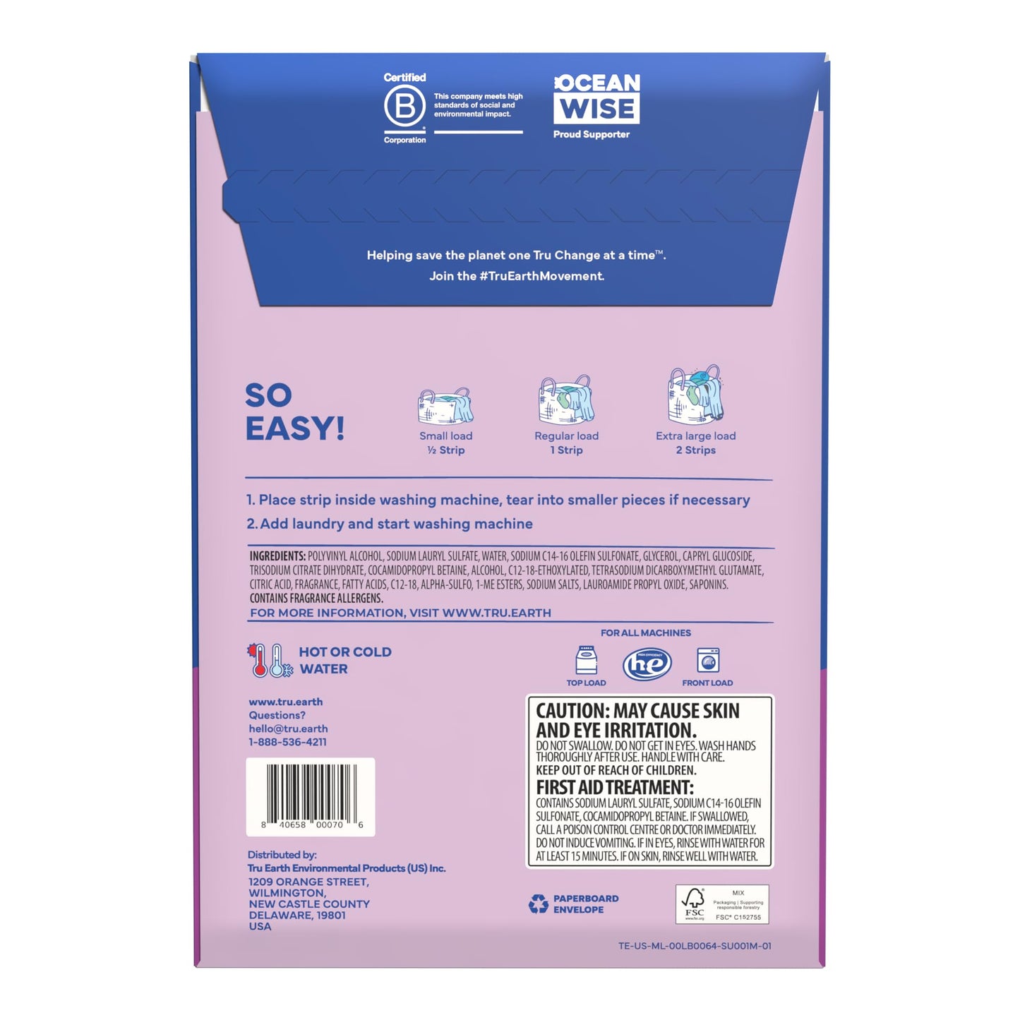 Tru Earth Compact Dry Laundry Detergent - Up to 128 Loads (64 Sheets) - Paraben-Free - Original Eco-Strip Liquidless Detergent, Travel - Fresh Linen | Packaging May Vary