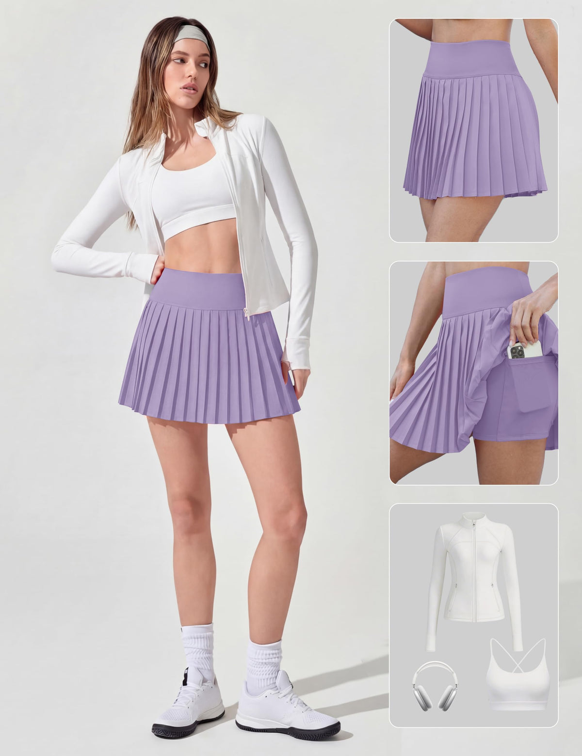 Alaroo Pleated Tennis Skirt for Women with Pockets Shorts Skort