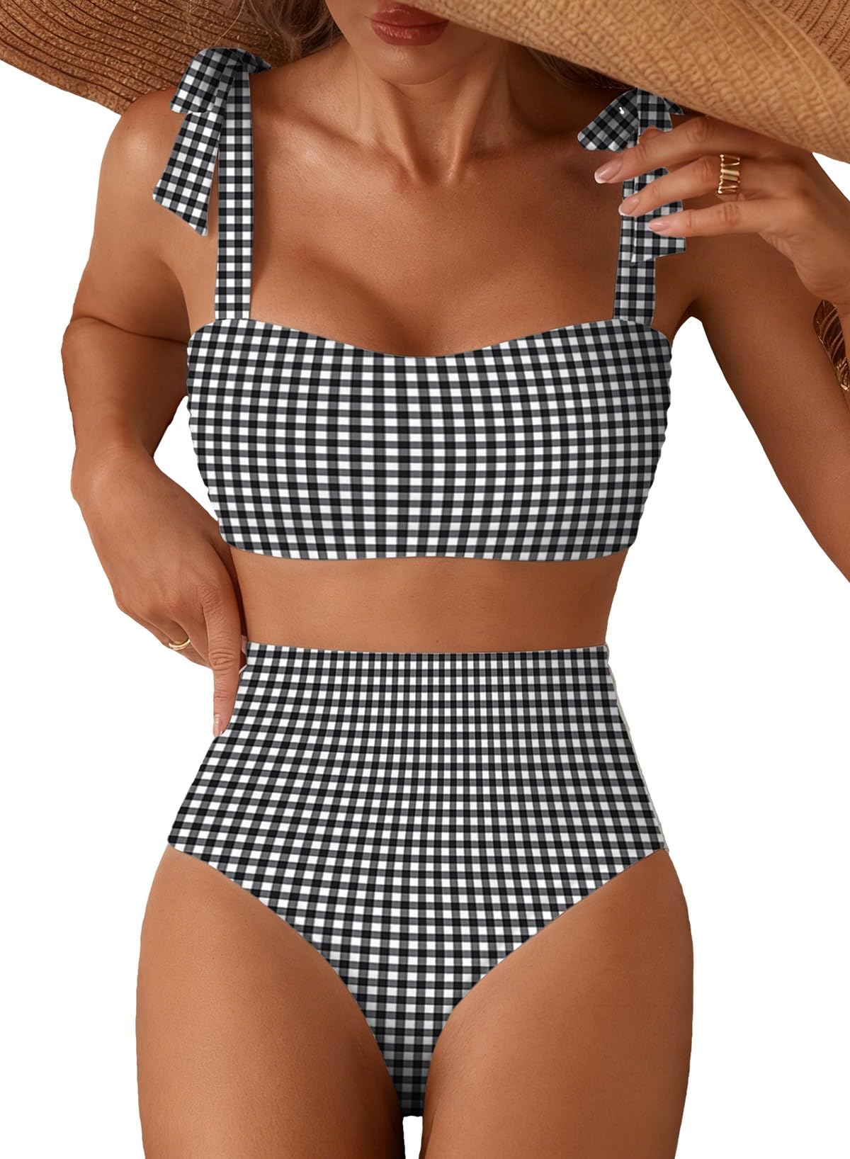 Herseas Women's Tie Shoulder Bikini Sets 2 Piece High Waisted Swimsuits