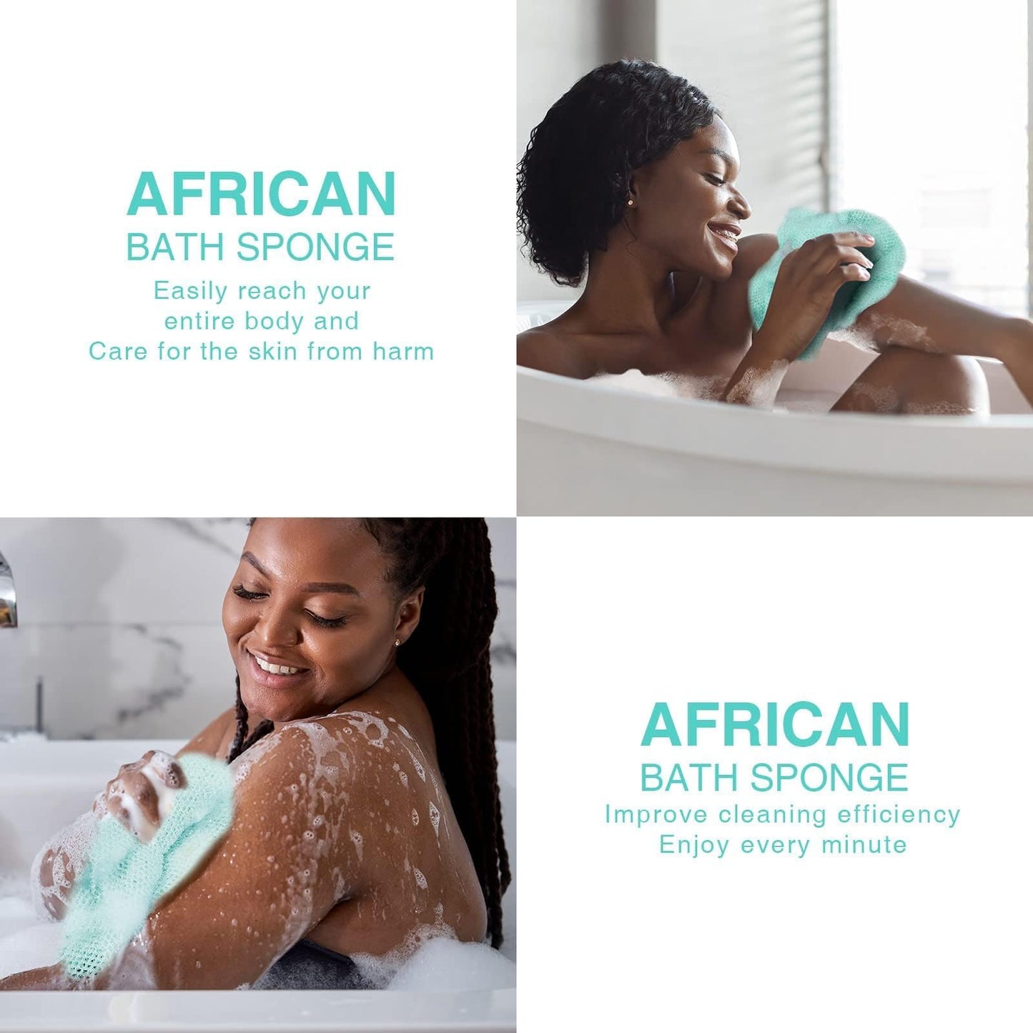 UJFQBH 3 Pieces African Bath Sponge African Net Long Net Bath Sponge Exfoliating Shower Body Scrubber Back Scrubber Skin Smoother,Great for Daily Use (Pink,Yellow,Purple)