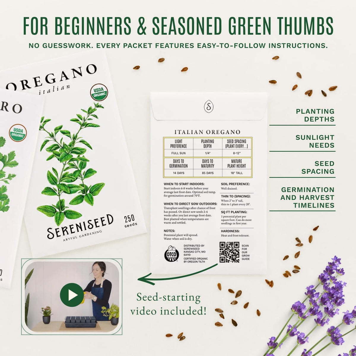 Sereniseed Certified Organic Herb Seeds 10-Pack, Culinary Garden Kit