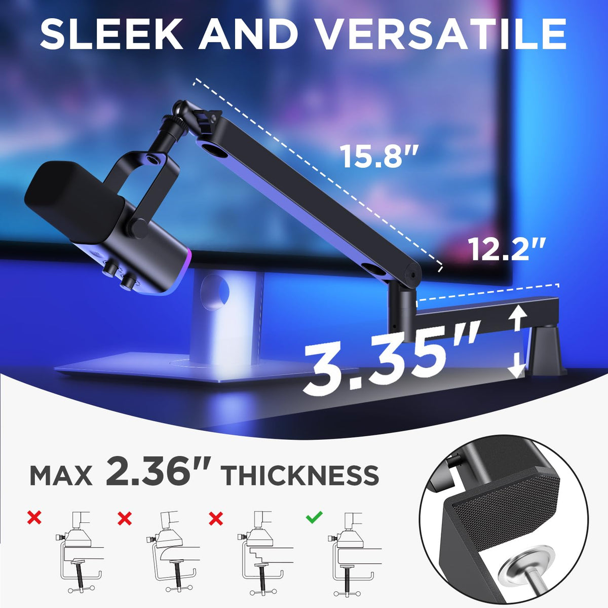 InnoGear Boom Arm Microphone Mic Stand for Blue Yeti Fifine HyperX, Black
