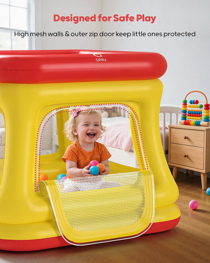 QPAU 3-in-1 Inflatable Bounce House with Pump for Toddlers 1-3