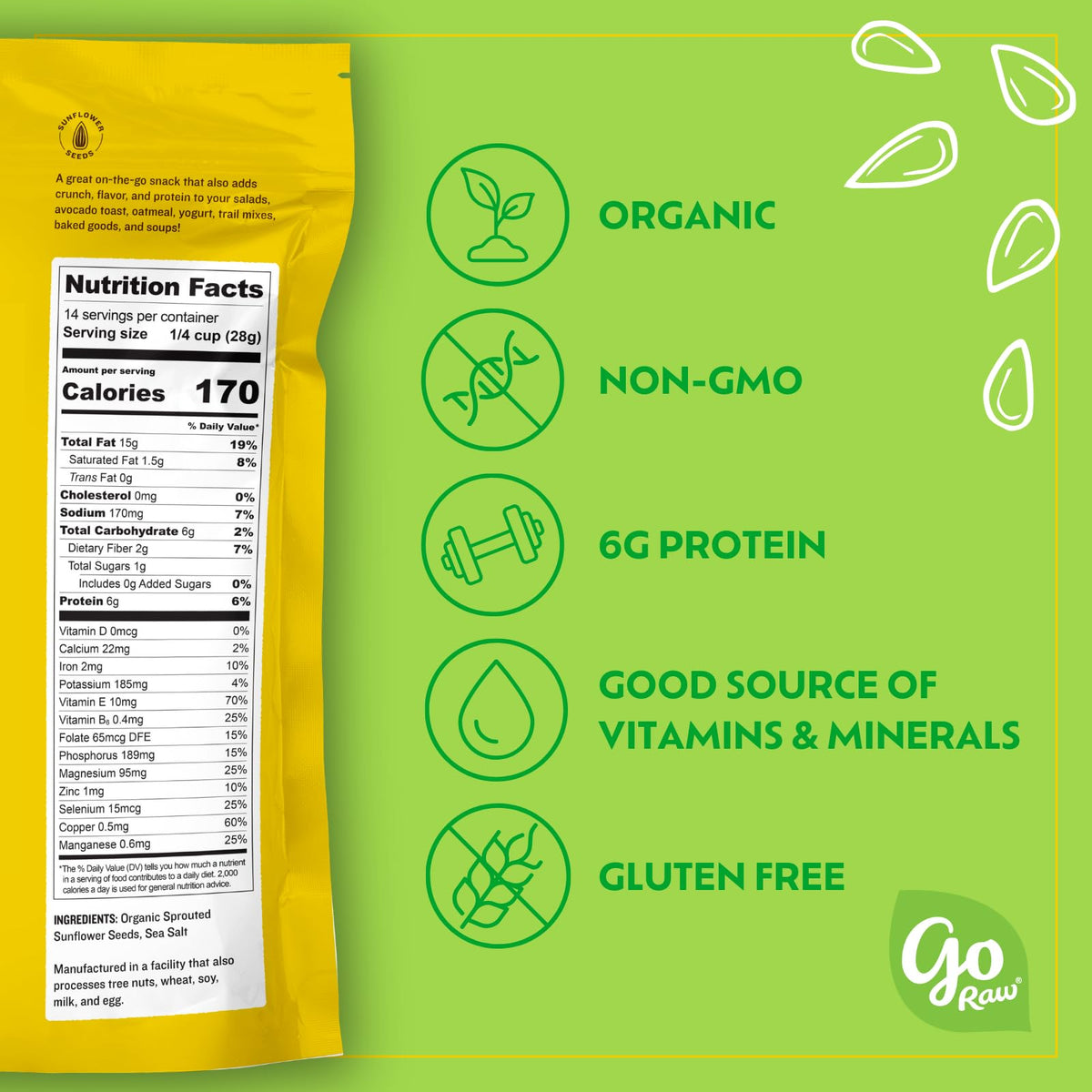 Go Raw Organic Sprouted Pumpkin Seeds - Sea Salted Pepita Snack