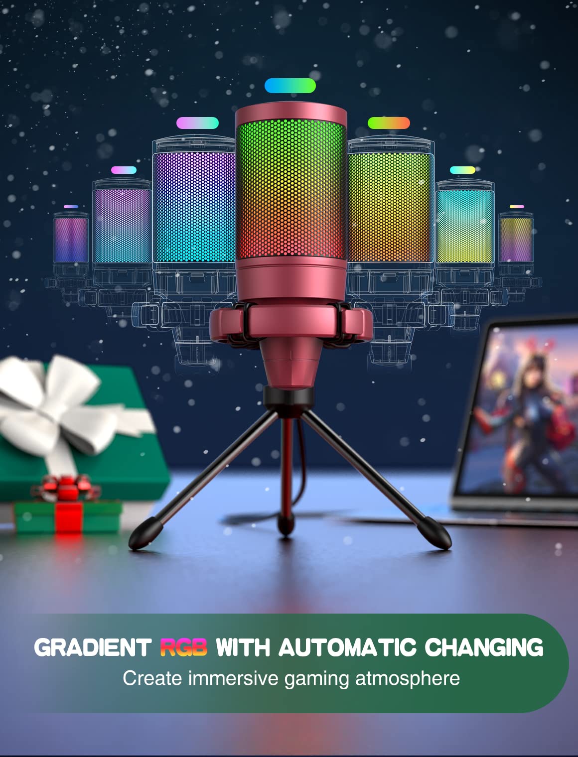 FIFINE AmpliGame A6V USB Gaming Microphone, Condenser RGB Mic for Streaming