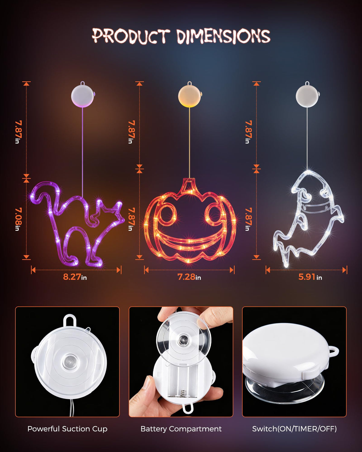 Minetom 3 Pack Halloween Windows Lights - Pumpkin, Ghost, Hat with Timer