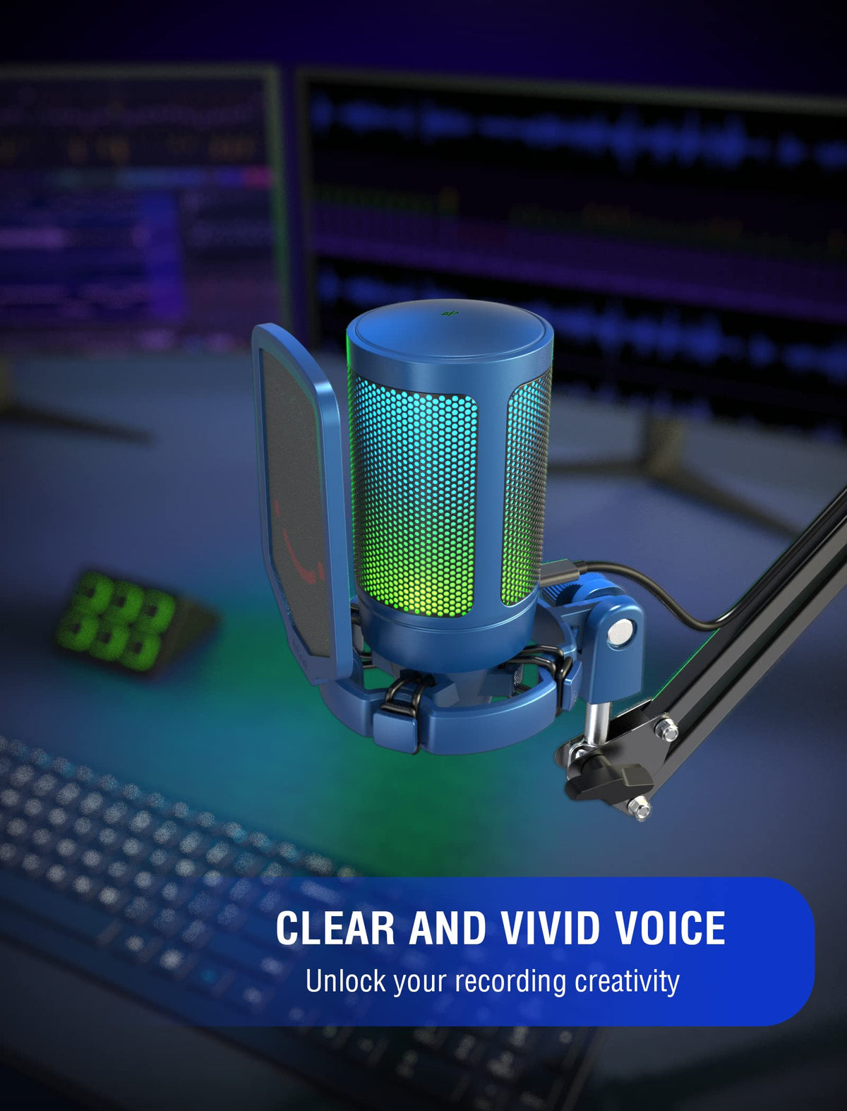 FIFINE AmpliGame A6V USB Gaming Microphone, Condenser RGB Mic for Streaming