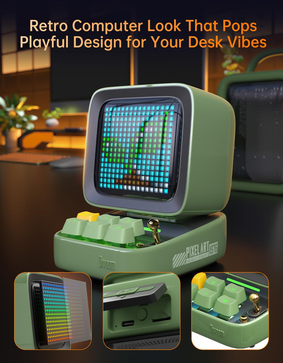 Divoom Ditoo Retro Pixel Art 15W Bluetooth Speaker,Cute Speaker with Alarm,White Noise & Mini Games,Iconic Desk Setup Speaker with 16X16 LED App Controlled Front Screen,Gifts for Anyone (Pink)