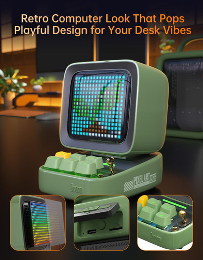 Divoom Ditoo Retro Pixel Art 15W Bluetooth Speaker,Cute Speaker with Alarm,White Noise & Mini Games,Iconic Desk Setup Speaker with 16X16 LED App Controlled Front Screen,Gifts for Anyone (Pink)