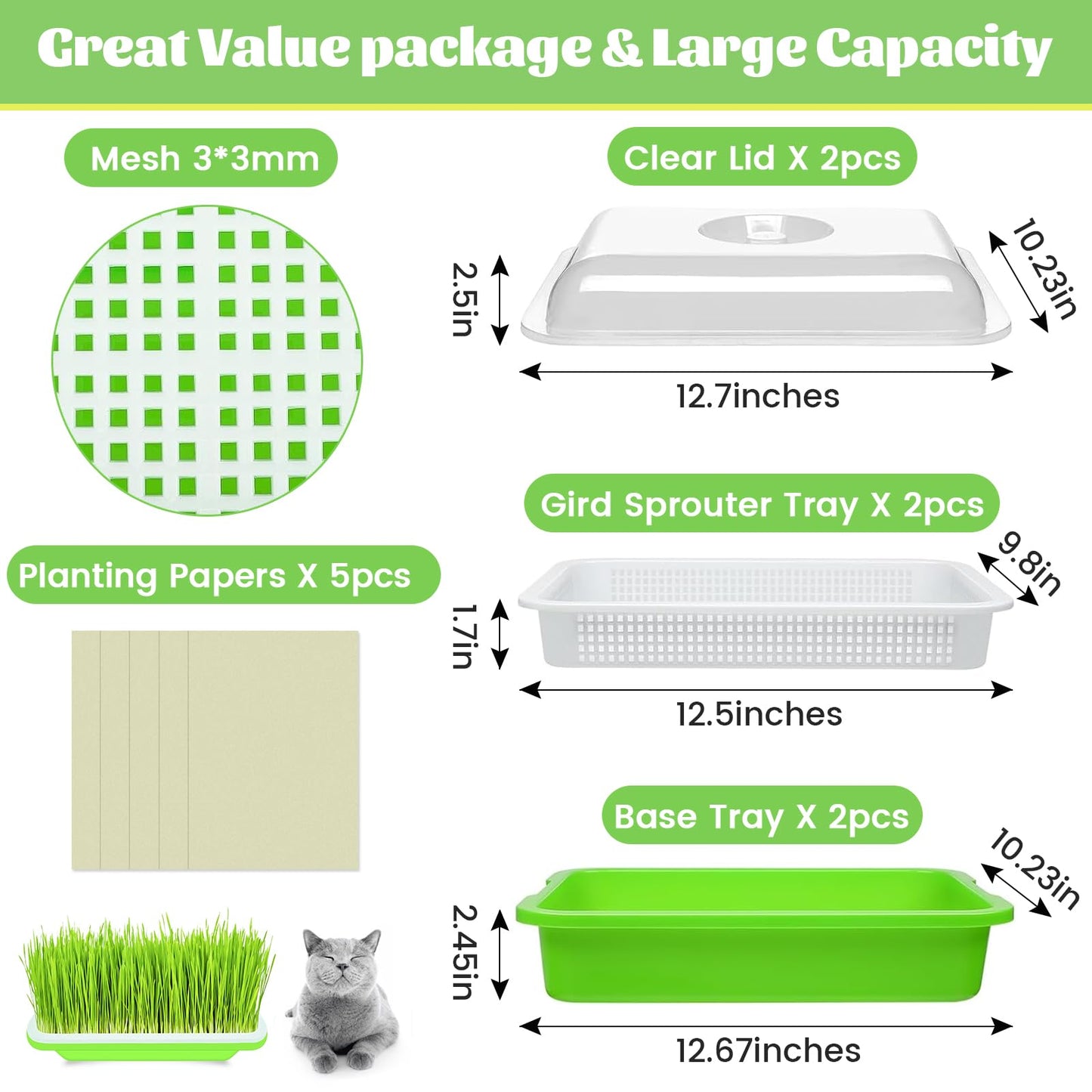 Legigo 8 Pack Seed Sprouter Trays with Lids- Soil-Free Cultivation Germination Tray, BPA Free Micro Greens Growing Trays Seed Sprouting Trays Kit with Germinating Paper for Wheatgrass, Beans and More