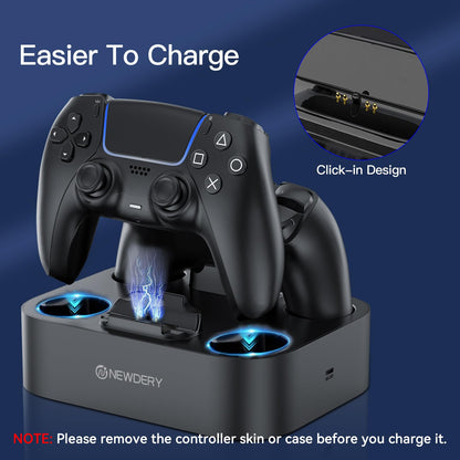 NEWDERY for PS5 Controller Charger Station Compatible with Dualsense Edge, Fast Charging Dock Stand with Cable, Dual Charging Station for PlayStation 5 & DualSense Edge Controller
