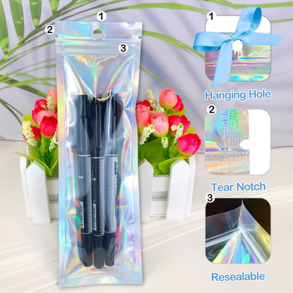Smell Proof Bags & Resealable Foil Pouch Mylar Sample Bag Great for Party Favor Food Storage (Holographic Color) (50pcs-6x9 inch)