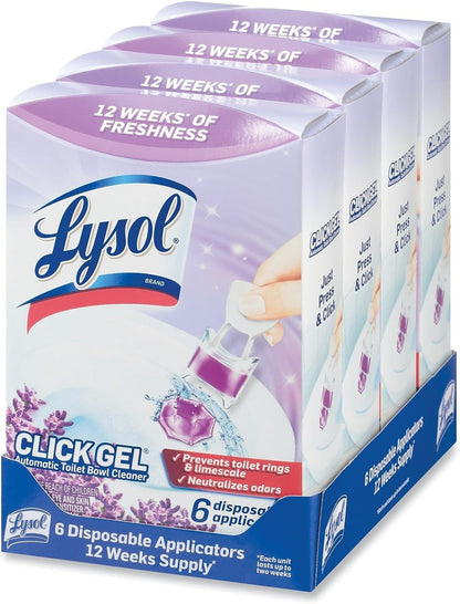 Lysol Click Gel Toilet Bowl Cleaner, Gel Stamp, Lavender, 6 Count