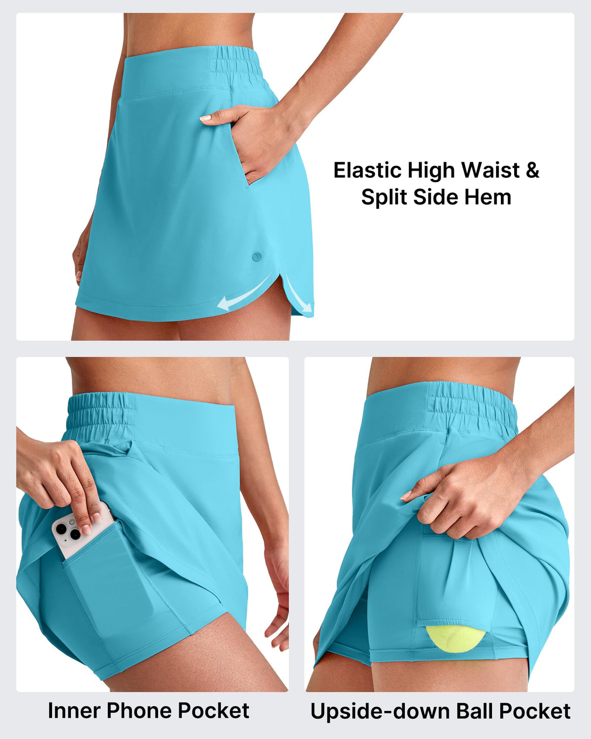G4Free A Line Golf Skirts for Women 15'' Elastic High Waisted Tennis Skort