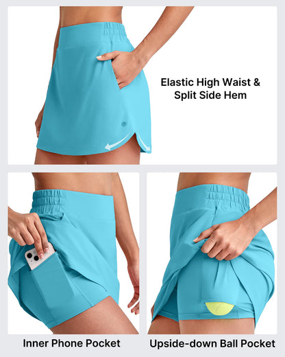 G4Free A Line Golf Skirts for Women 15'' Elastic High Waisted Tennis Skort