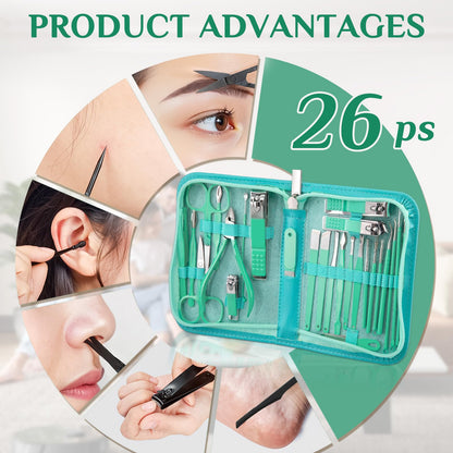 Manicure Set Professional Nail Clipper Kit-26 Pieces Stainless Steel Manicure Kit,Nail Care Tools with Luxurious Travel Case