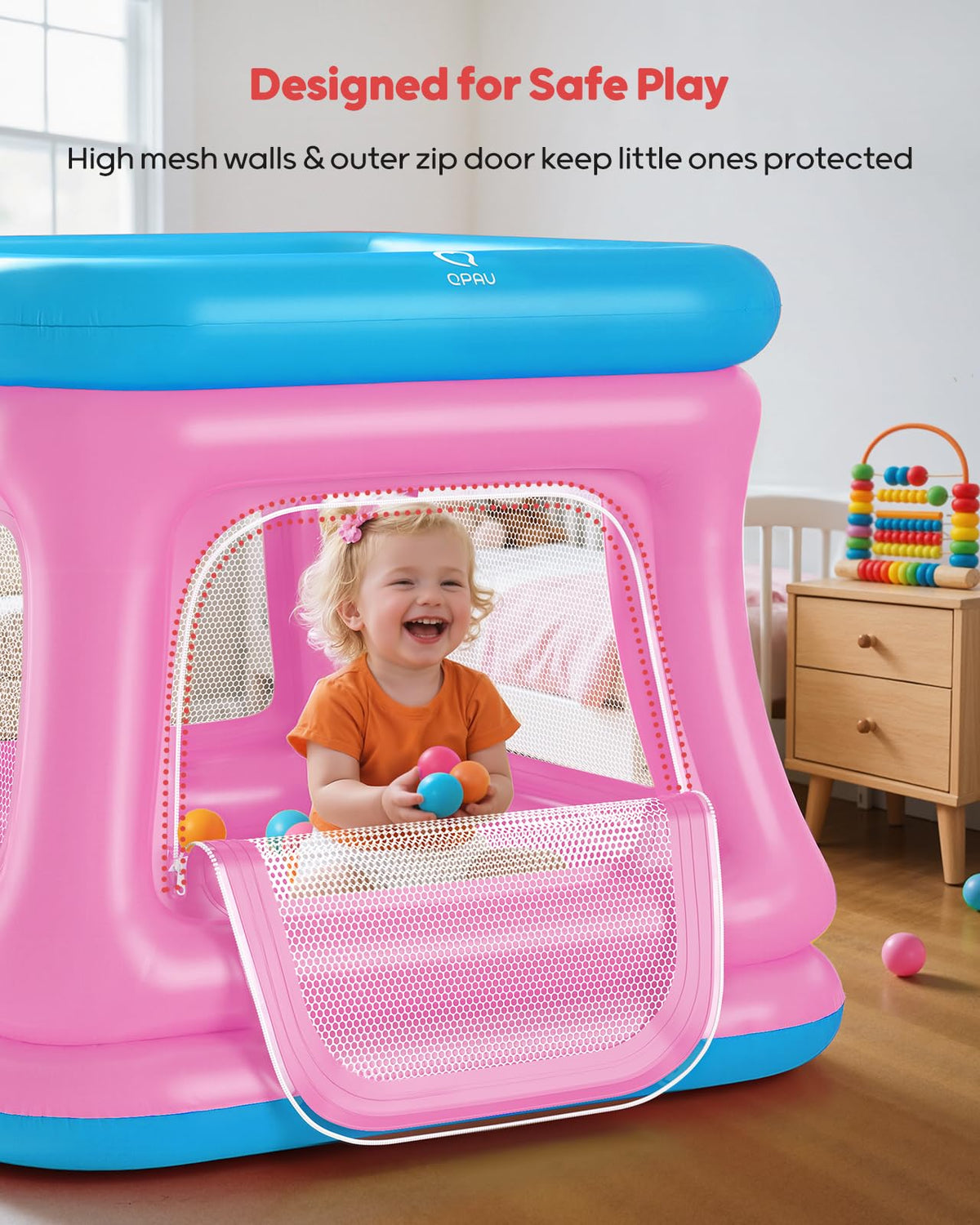 QPAU 3-in-1 Inflatable Bounce House with Pump for Toddlers 1-3