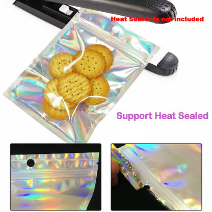 Smell Proof Bags & Resealable Foil Pouch Mylar Sample Bag Great for Party Favor Food Storage (Holographic Color) (50pcs-6x9 inch)