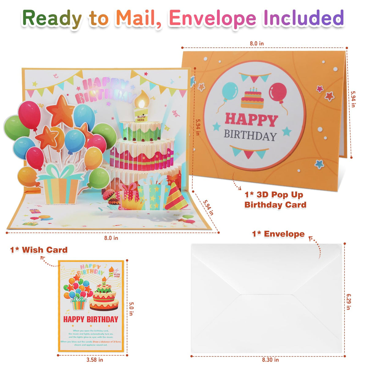 MZD8391 Pop Up Birthday Card with Music, Light, Firework For Men Women