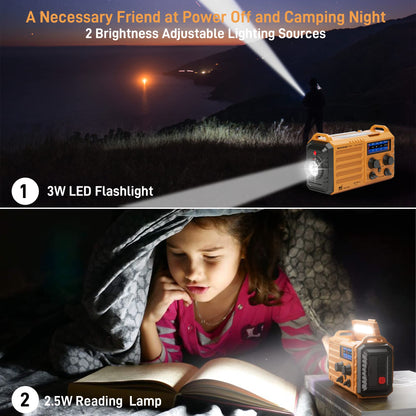 Auto NOAA Emergency Weather Radio, Solar Hand Crank Radio,Portable Battery Operated Emergency Radio with AM FM Shortwave,USB Charger,LED Flashlight,Clock, SOS Alert for Home Outdoors Camping Survival
