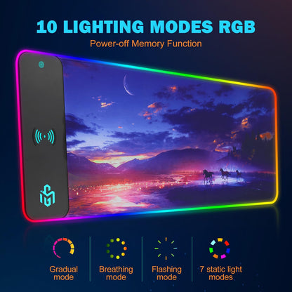 TARKARI Mouse Pad Gaming Wireless Charging, 800x300x4mm, Black