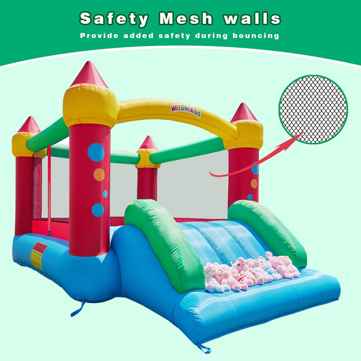 WeeOneKids Air Bounce House, Inflatable Bouncer with Air Blower and Slide, Jumping Family Backyard Bouncy Castle with Extra Thick Material (Red Yellow&Blue)