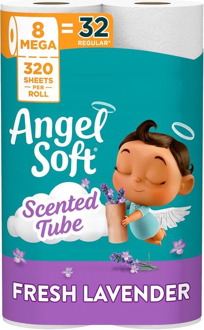 Angel Soft Toilet Paper, Fresh Lavender Scented Tube, 8 Mega Rolls, 2-Ply